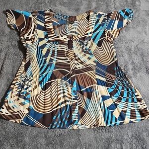 Sere Nade New York Short Sleeve Button Up Top Brown Blue Size Xl